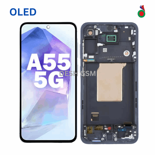 ECRAN SAMSUNG A55 5G A556B AVEC CHASSIS (NOIR) OLED