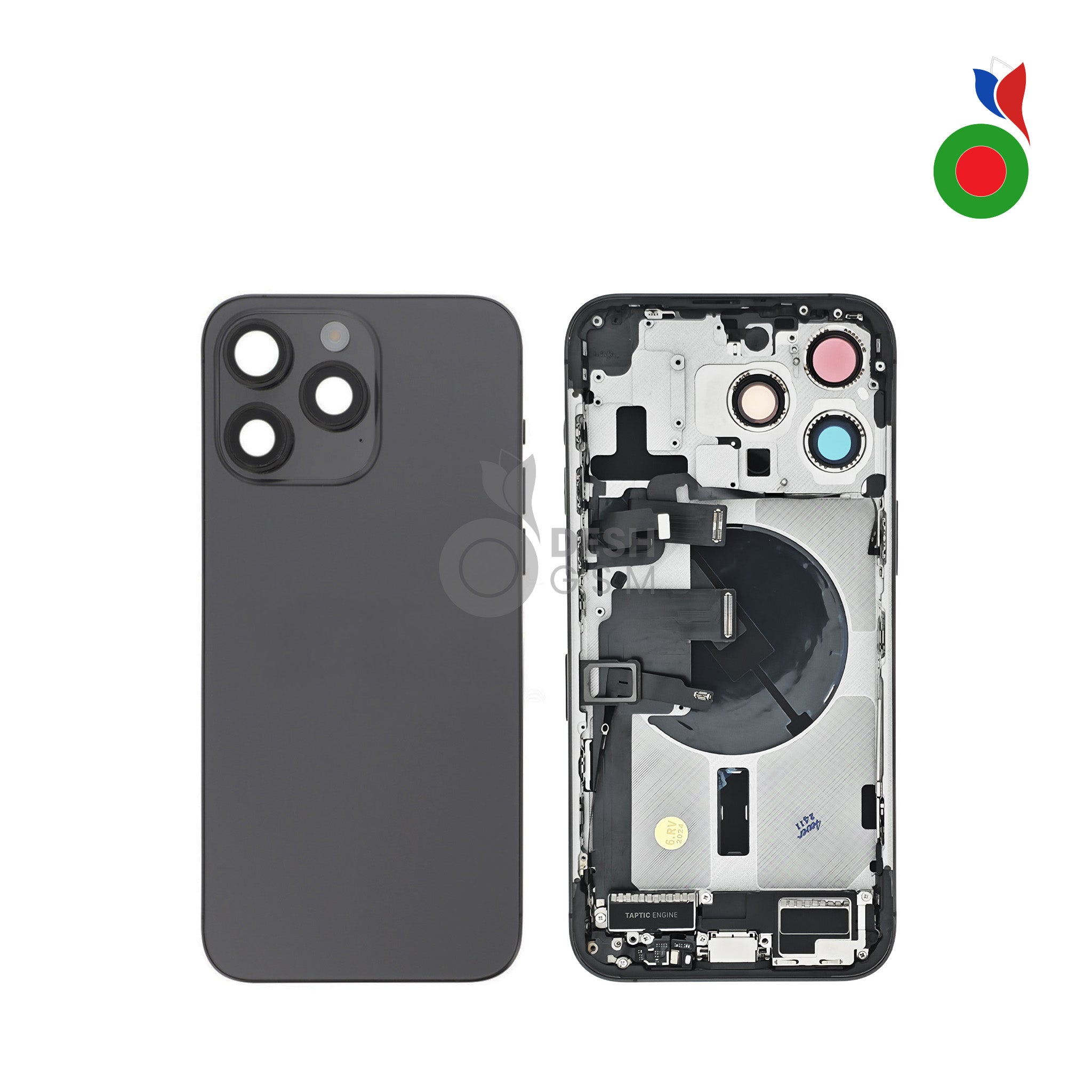 Chassis_AP_iPhone_15_PM_-_BK Chassis Complet avec Pièces iPhone 15 Pro Max (OEM) - TITANE NOIR | Sans Logo - Image 1