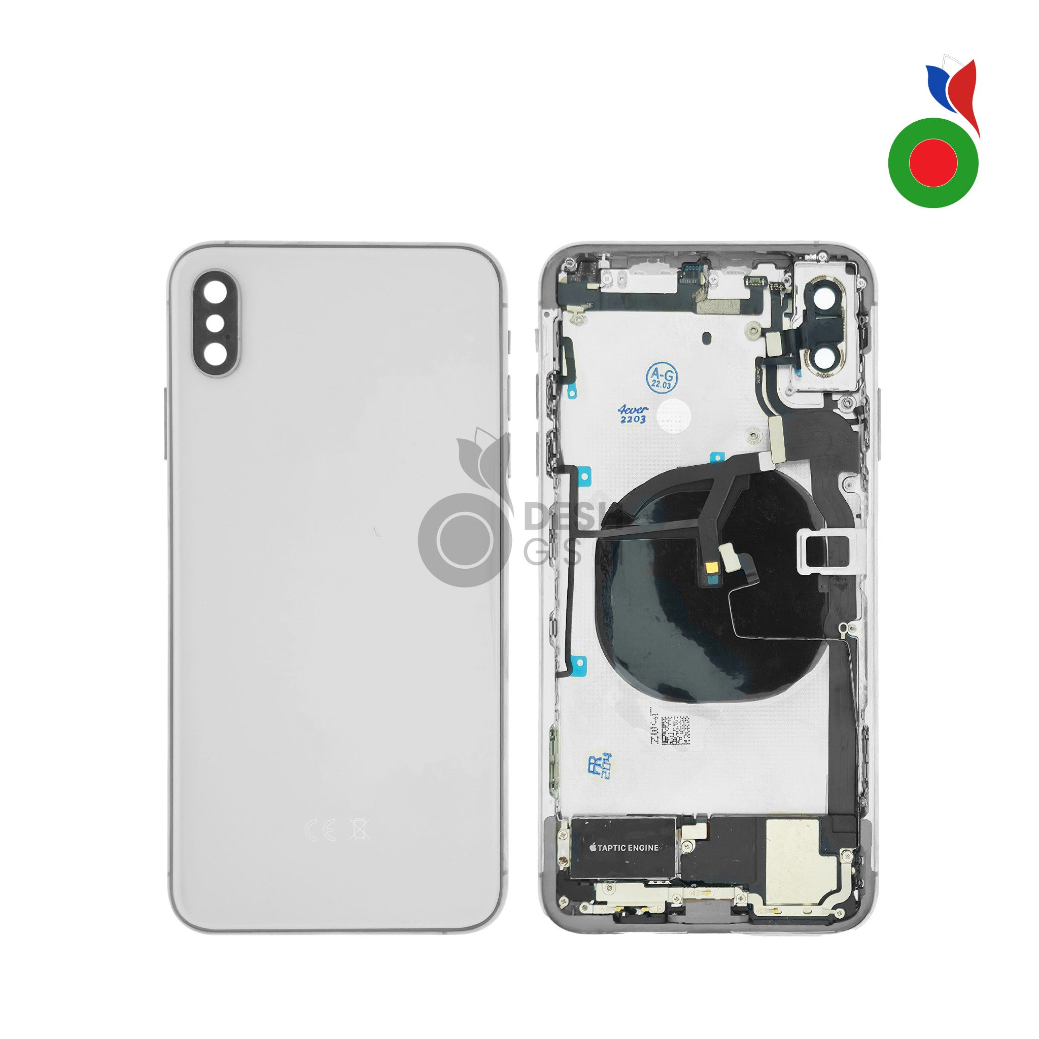 Chassis_AP_iPhone_XS_Max_-_WH Chassis Complet avec Pièces iPhone XS Max (OEM) - ARGENT | Sans Logo - Image 1