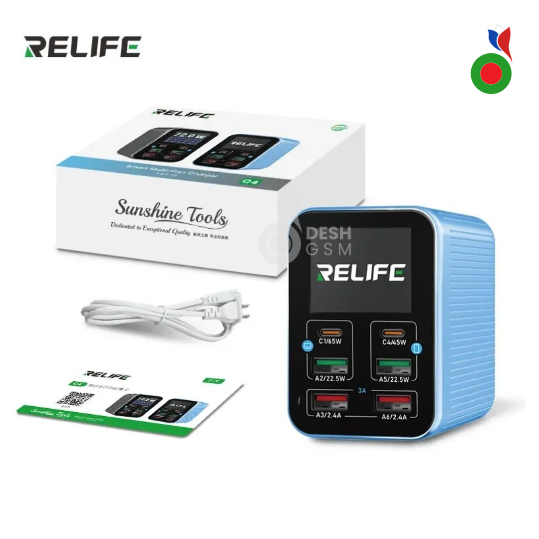 DESHGSM-2025-11-11T180654.828 RELIFE Q4 72W Chargeur rapide intelligent 6 ports 2 ports PD + 2 ports QC3.0 - Image 1