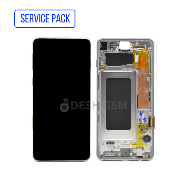 ECRAN LCD SAMSUNG S10 4G G973F SERVICE PACK AVEC CHASSIS (ARGENT/JAUNE)