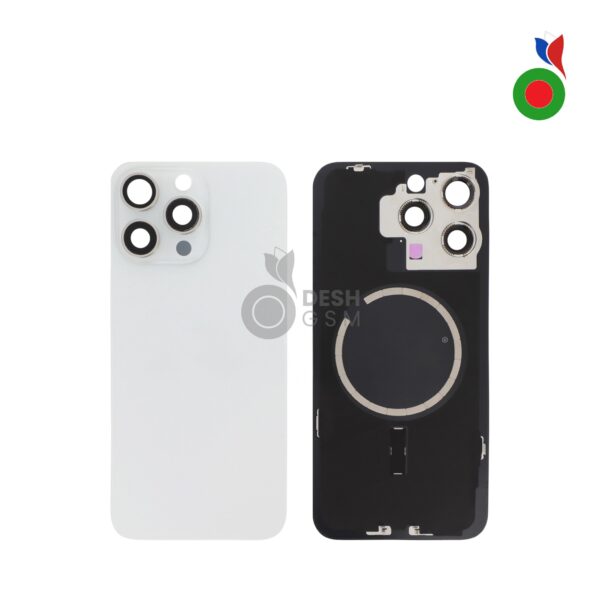 Vitre Arrière Complète avec MagSafe - iPhone 15 Pro | TITANE BLANC - Sans Logo